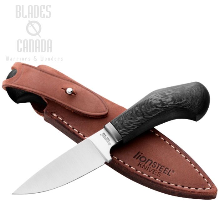 Lion Steel Willy Fixed Blade Knife, M390 Satin, Carbon Fiber, Leather Handle, WL1 CF